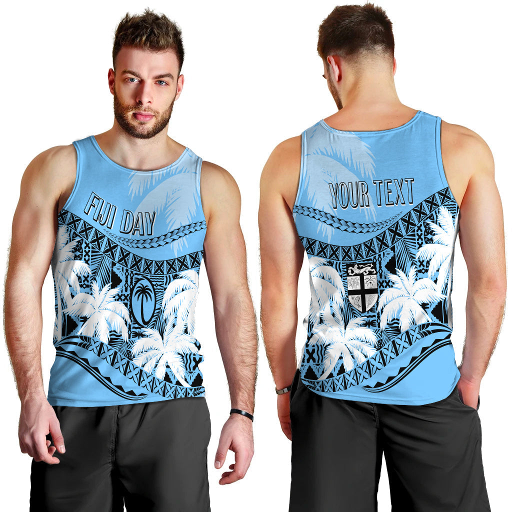 Personalised Fiji Day Men Tank Top Flying Fijians Masi Kesa Style Turquoise