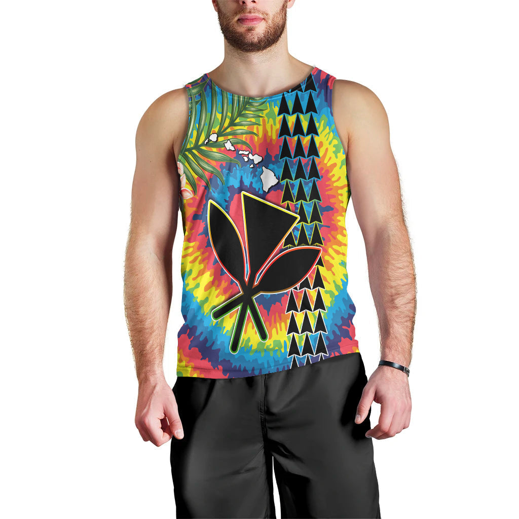 Hawaii Rainbow Tie Dye Men Tank Top Flowers Polynesian Hawaiian Tribal