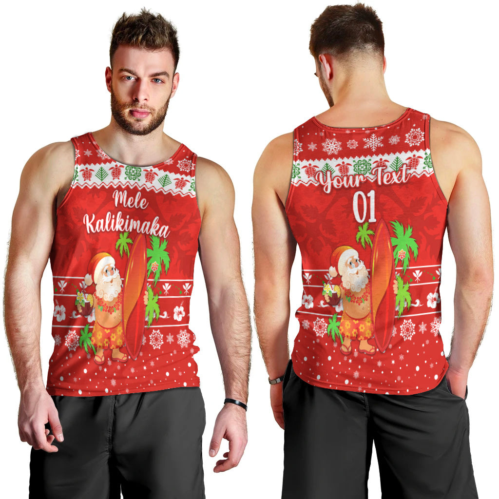 Custom Personalised Hawaii Christmas Men Tank Top Santa Claus Surfing Simple Style Red