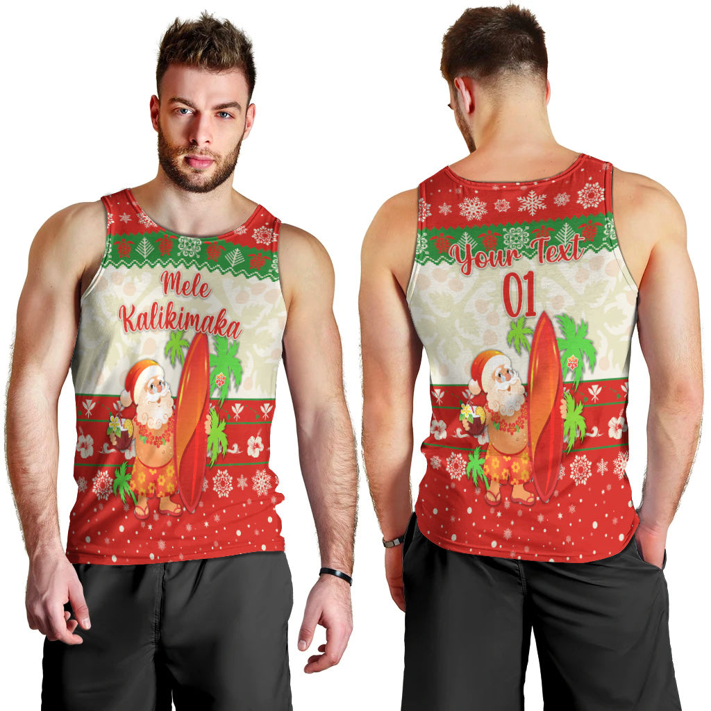 Custom Personalised Hawaii Christmas Men Tank Top Santa Claus Surfing Simple Style Beige Red