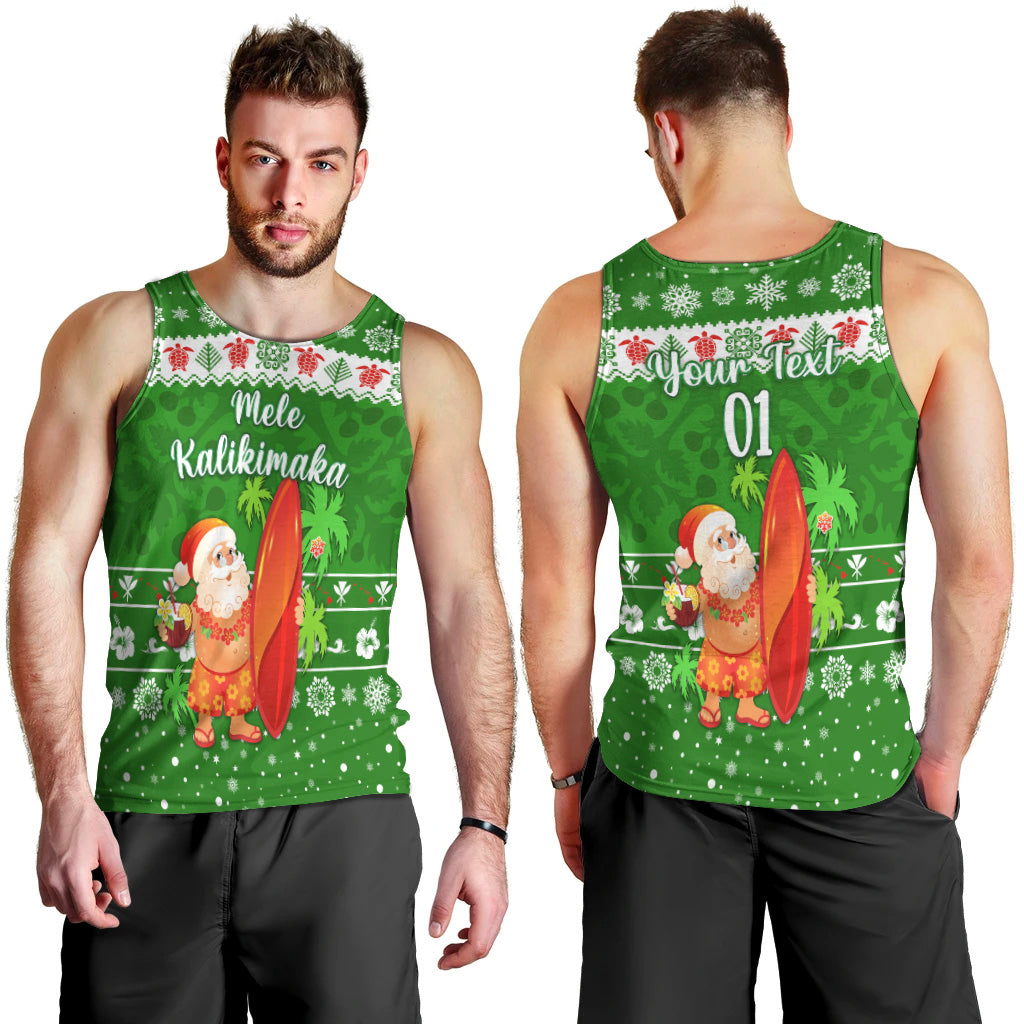 Custom Personalised Hawaii Christmas Men Tank Top Santa Claus Surfing Simple Style Green