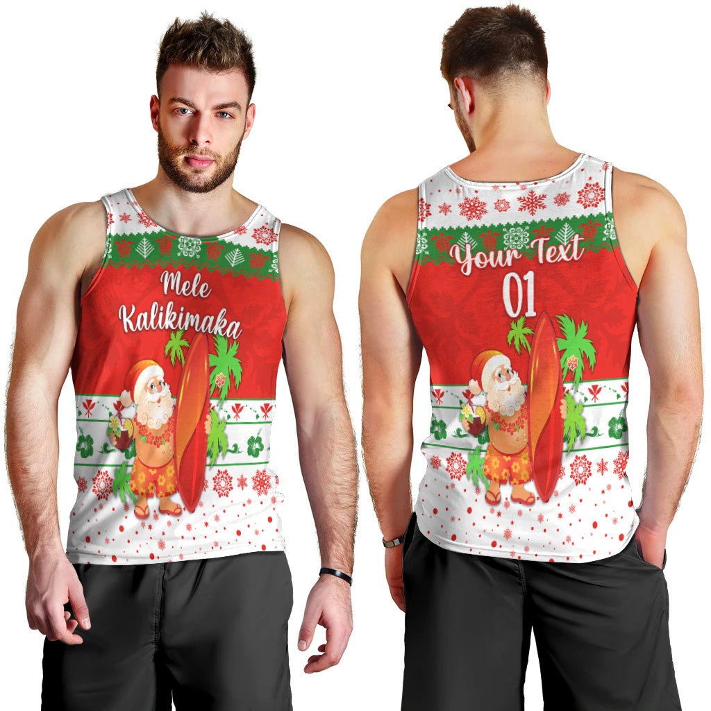 Custom Personalised Hawaii Christmas Men Tank Top Santa Claus Surfing Simple Style White