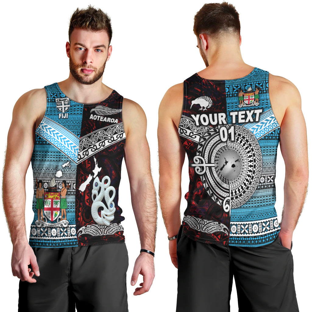 Custom Personalised New Zealand Maori Aotearoa Fiji Tapa Together Men Tank Top Red, Custom Text And Number