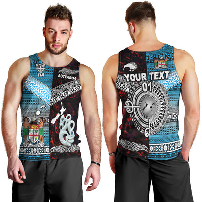 Custom Personalised New Zealand Maori Aotearoa Fiji Tapa Together Men Tank Top Red, Custom Text And Number