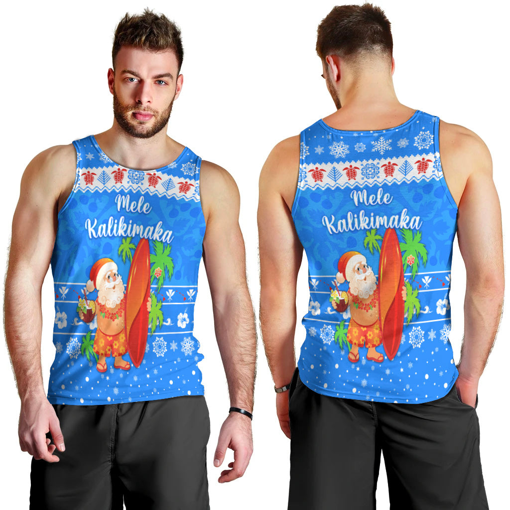 Hawaii Christmas Men Tank Top Santa Claus Surfing Simple Style Blue