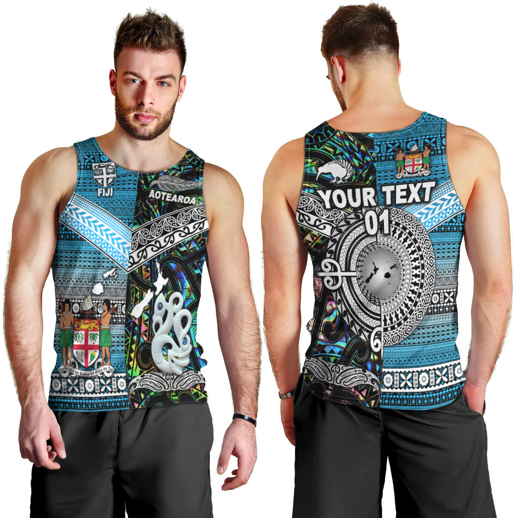 Custom Personalised New Zealand Maori Aotearoa Fiji Tapa Together Men Tank Top Paua Shell, Custom Text And Number