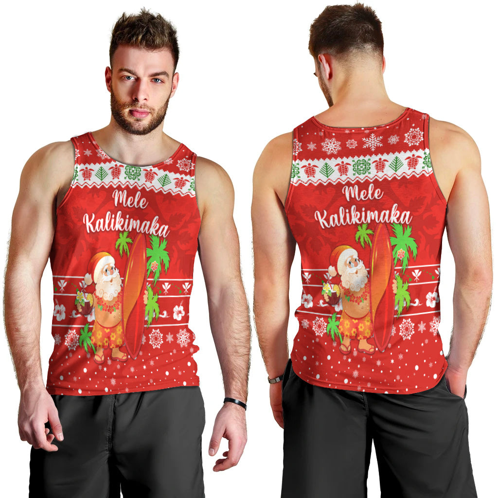 Hawaii Christmas Men Tank Top Santa Claus Surfing Simple Style Red