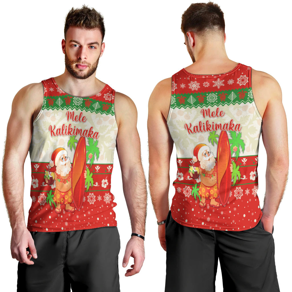 Hawaii Christmas Men Tank Top Santa Claus Surfing Simple Style Beige Red