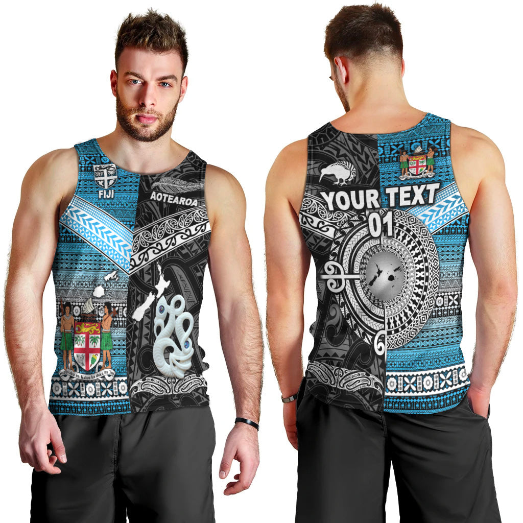 Custom Personalised New Zealand Maori Aotearoa Fiji Tapa Together Men Tank Top Black, Custom Text And Number