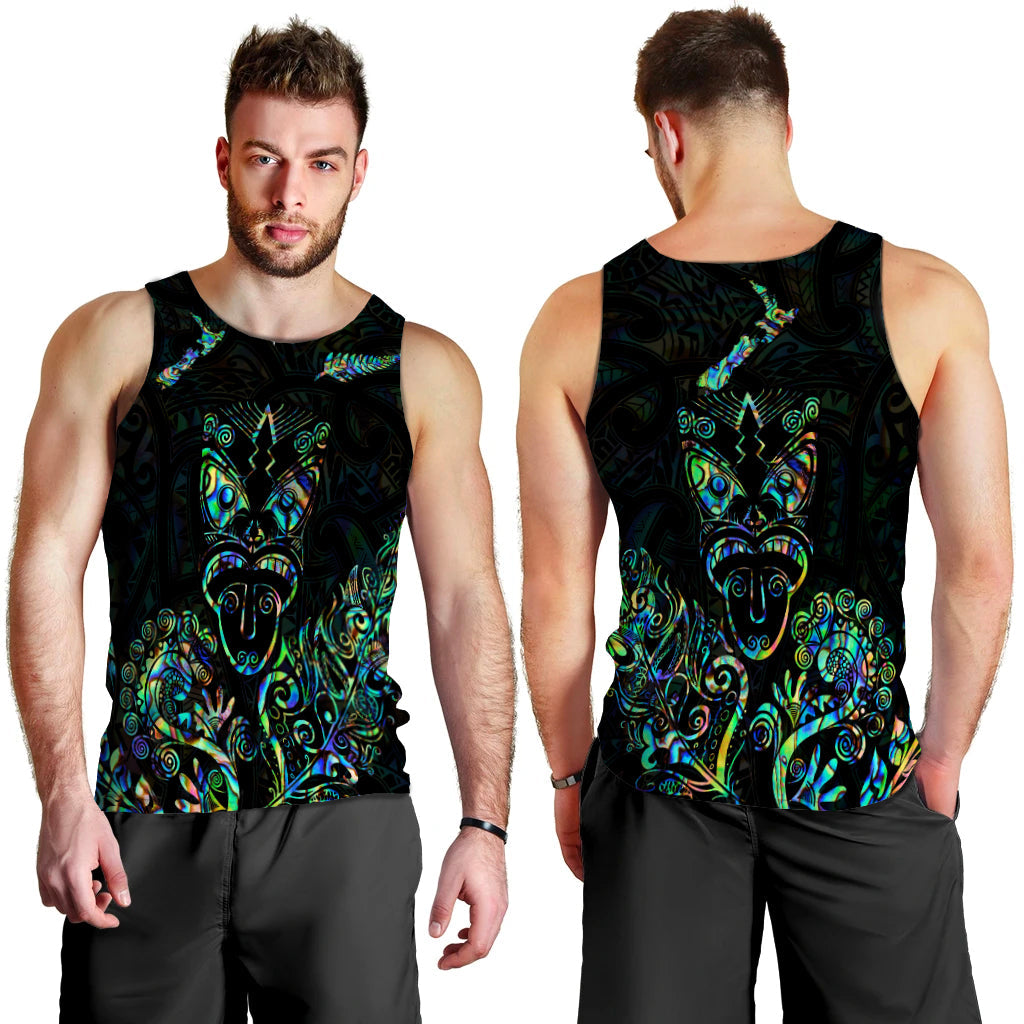 Maori Aotearoa Rugby Haka Men Tank Top New Zealand Silver Fern Paua Shell