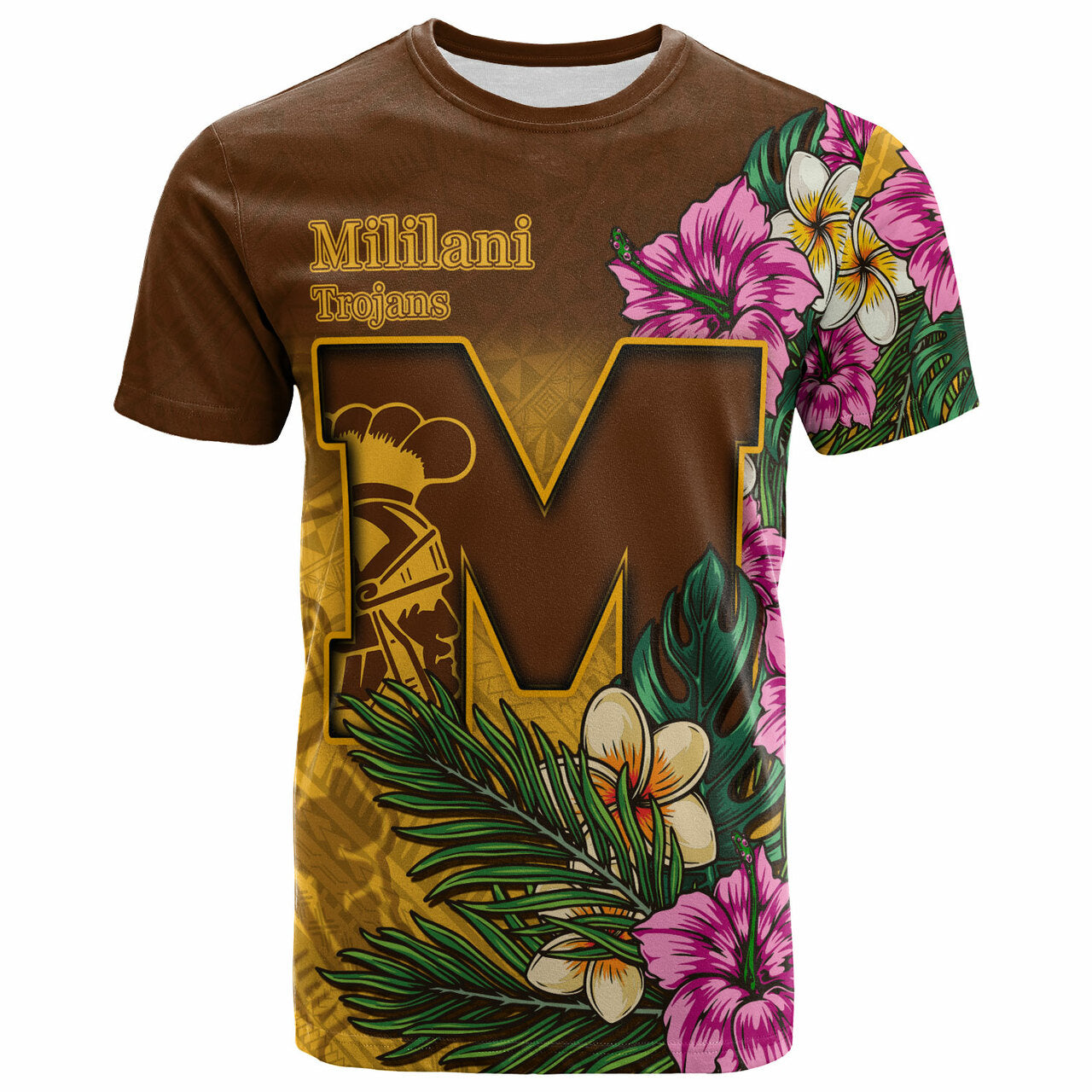 Hawaii T Shirt Mililani Trojan High School Hawaiian Tropical Flowers T-shirt
