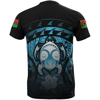 Vanuatu T-Shirt Vanuatu FLag Turtle Hibiscus Blue