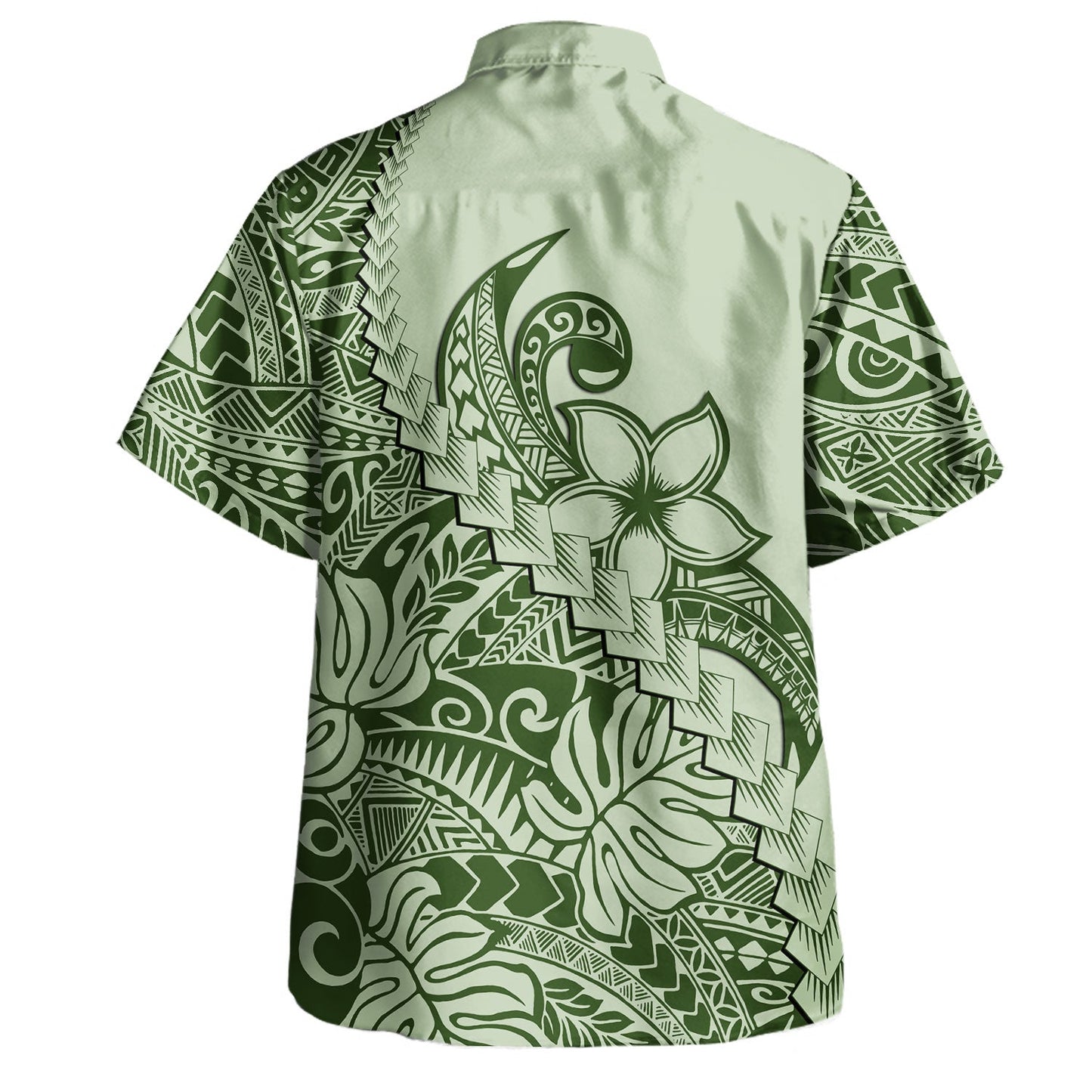 Polynesian Tribal Hawaiian Shirt Plumeria Flowers Pattern Tropical Island Green Hawaii Shirt