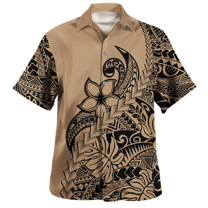 Polynesian Tribal Hawaiian Shirt Plumeria Flowers Pattern Tropical Island Printed Hawaii Shirt