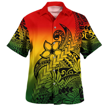Polynesian Tribal Hawaiian Shirt Plumeria Flowers Pattern Tropical Island Reggae Hawaii Shirt