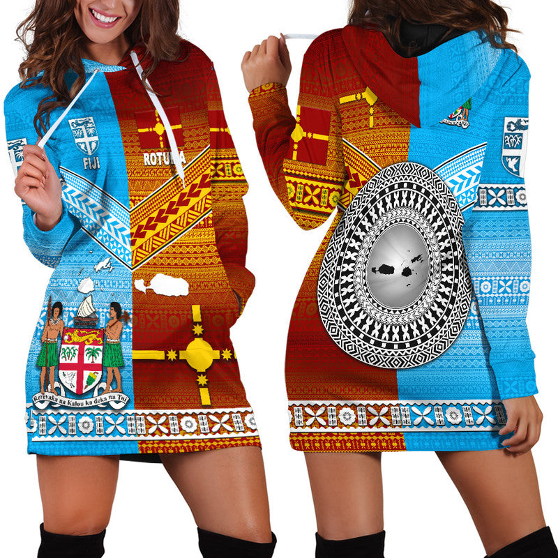 Fiji And Rotuma Tapa Pattern Hoodie Dress Together