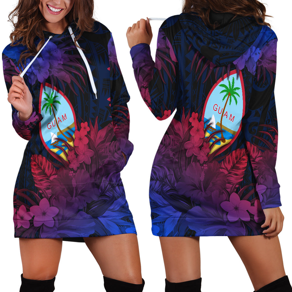 Guam Polynesian Hoodie Dress Tropical Flowers Gradient Vibes