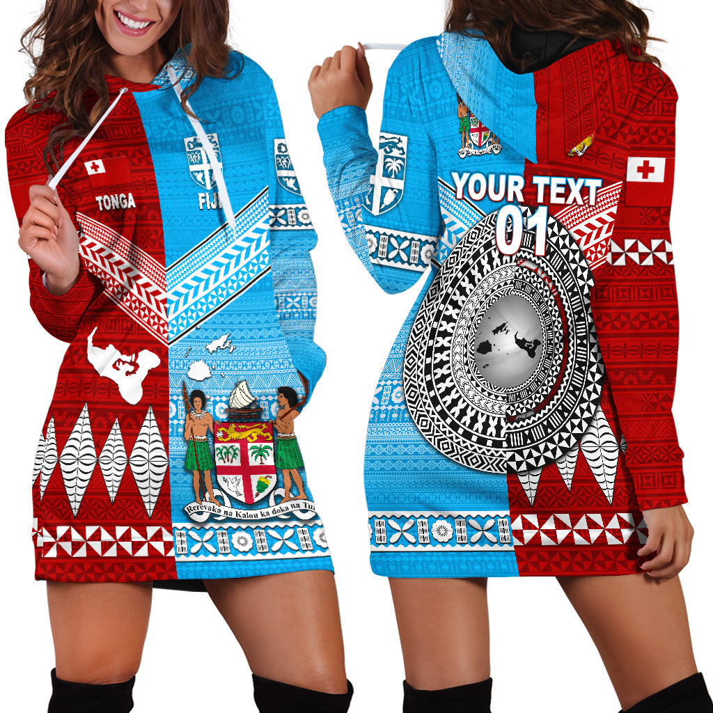 Custom Personalised Tonga Ngatu And Fiji Tapa Hoodie Dress Together