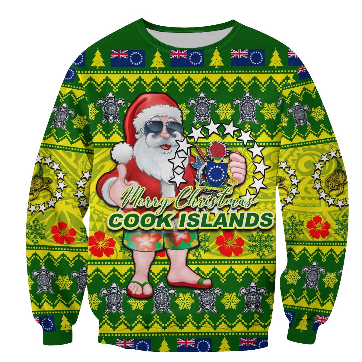 Cook Islands Christmas Sweatshirt Cool Santa Claus