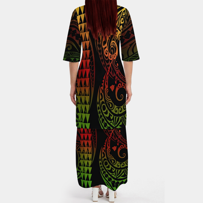 Reggae Island Polynesian Tribal Pattern Matching Outfit For Couple Tropical Island Puletasi Dress Man Shirt For Her Him