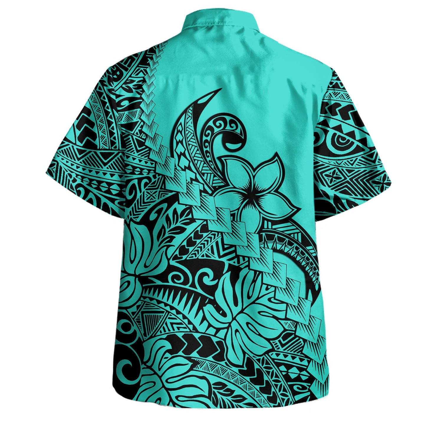 Polynesian Tribal Hawaiian Shirt Plumeria Flowers Pattern Tropical Island Turquoise Hawaii Shirt