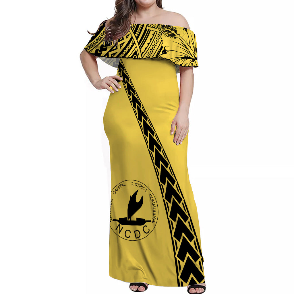 PNG Hibiscus Tribal Pattern Off Shoulder Long Dress NCDC