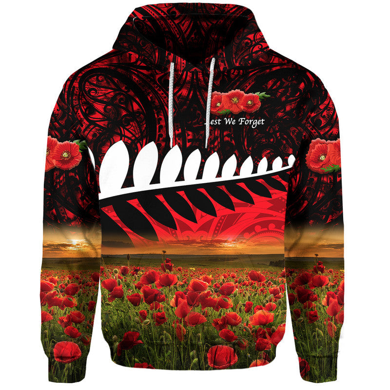 New Zealand Maori ANZAC Zip Up And Pullover Hoodie Poppy Vibes Red