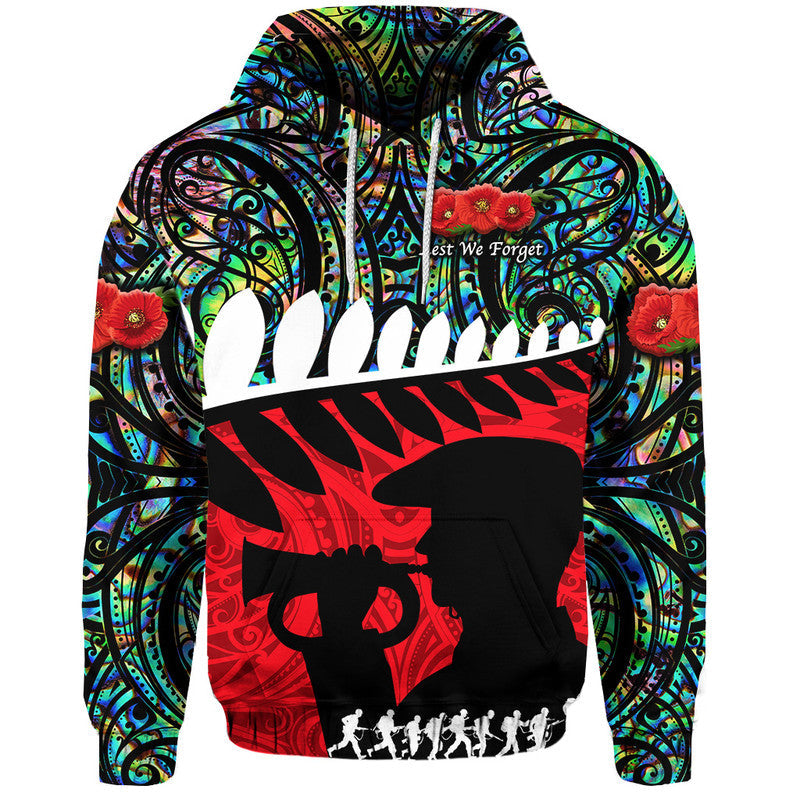 New Zealand Maori ANZAC Zip Up And Pullover Hoodie Remembrance Soldier Paua Shell