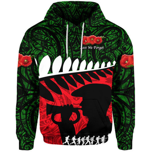 New Zealand Maori ANZAC Zip Up And Pullover Hoodie Remembrance Soldier Green