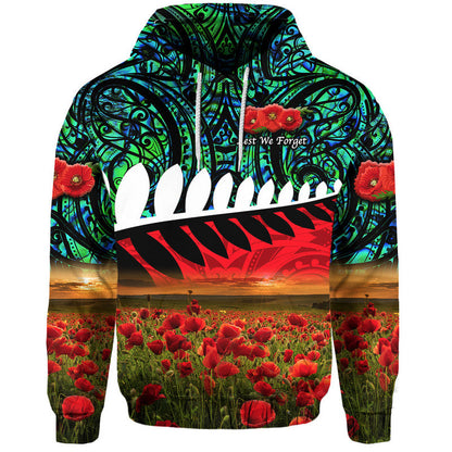( Personalised) New Zealand Maori ANZAC Zip Up And Pullover Hoodie Poppy Vibes Turquoise
