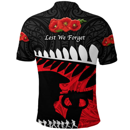 New Zealand Maori ANZAC Polo Shirt Remembrance Soldier - Black