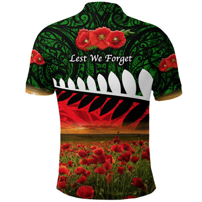 New Zealand Maori ANZAC Polo Shirt Poppy Vibes - Green