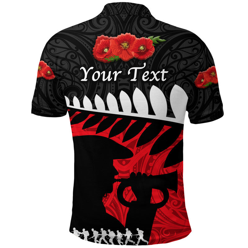 Custom Personalised New Zealand Maori ANZAC Polo Shirt Remembrance Soldier - Black