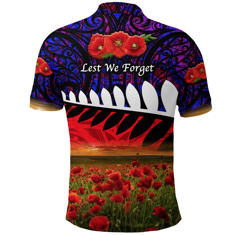 New Zealand Maori ANZAC Polo Shirt Poppy Vibes - Purple