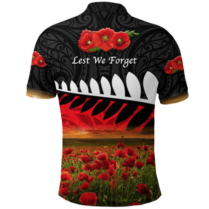 New Zealand Maori ANZAC Polo Shirt Poppy Vibes - Black
