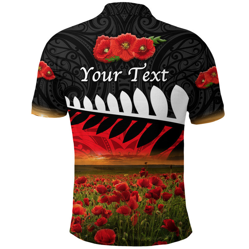 Custom Personalised New Zealand Maori ANZAC Polo Shirt Poppy Vibes - Black