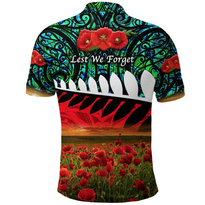 New Zealand Maori ANZAC Polo Shirt Poppy Vibes - Turquoise