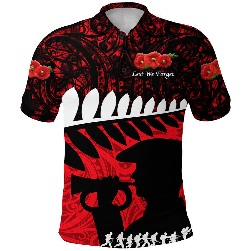 Custom Personalised New Zealand Maori ANZAC Polo Shirt Remembrance Soldier - Red