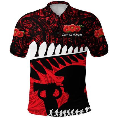 Custom Personalised New Zealand Maori ANZAC Polo Shirt Remembrance Soldier - Red