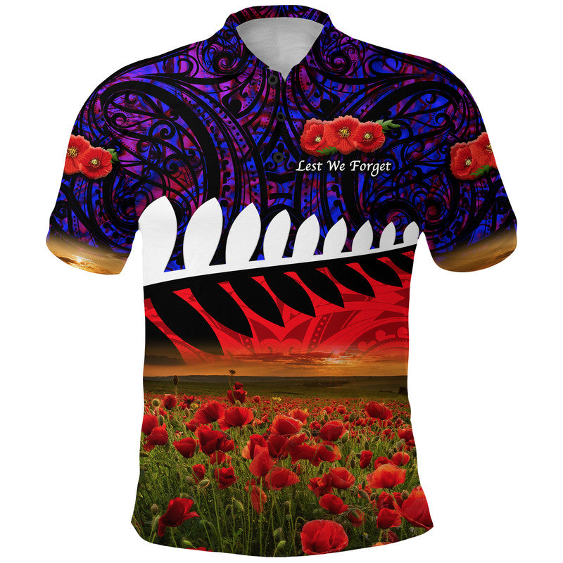 New Zealand Maori ANZAC Polo Shirt Poppy Vibes - Purple