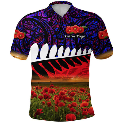 New Zealand Maori ANZAC Polo Shirt Poppy Vibes - Purple