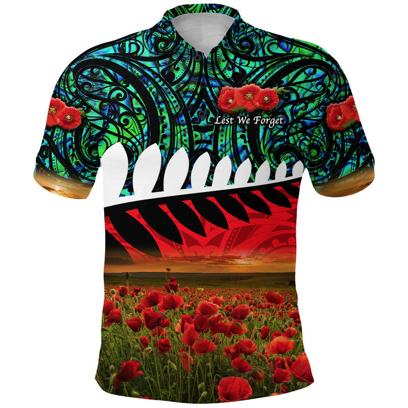 Custom Personalised New Zealand Maori ANZAC Polo Shirt Poppy Vibes - Turquoise