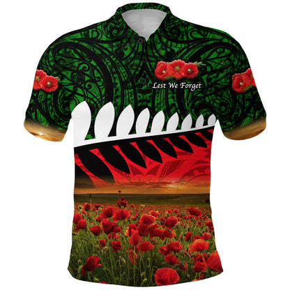 New Zealand Maori ANZAC Polo Shirt Poppy Vibes - Green