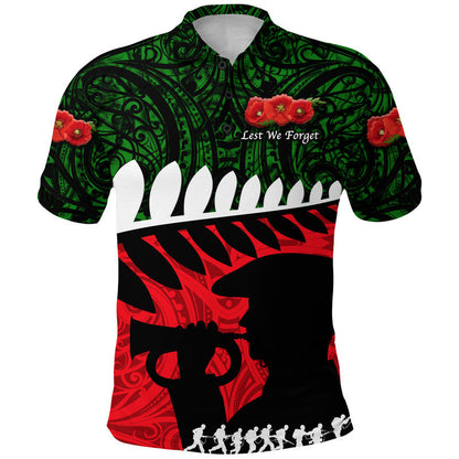 Custom Personalised New Zealand Maori ANZAC Polo Shirt Remembrance Soldier - Green