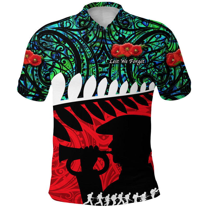 New Zealand Maori ANZAC Polo Shirt Remembrance Soldier - Turquoise