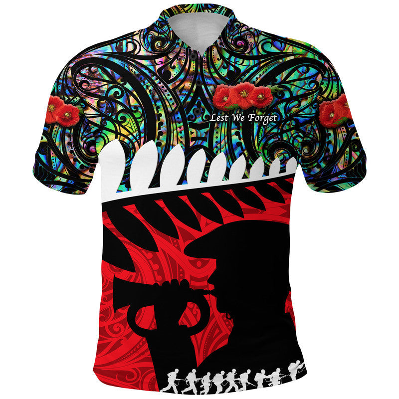 New Zealand Maori ANZAC Polo Shirt Remembrance Soldier - Paua Shell
