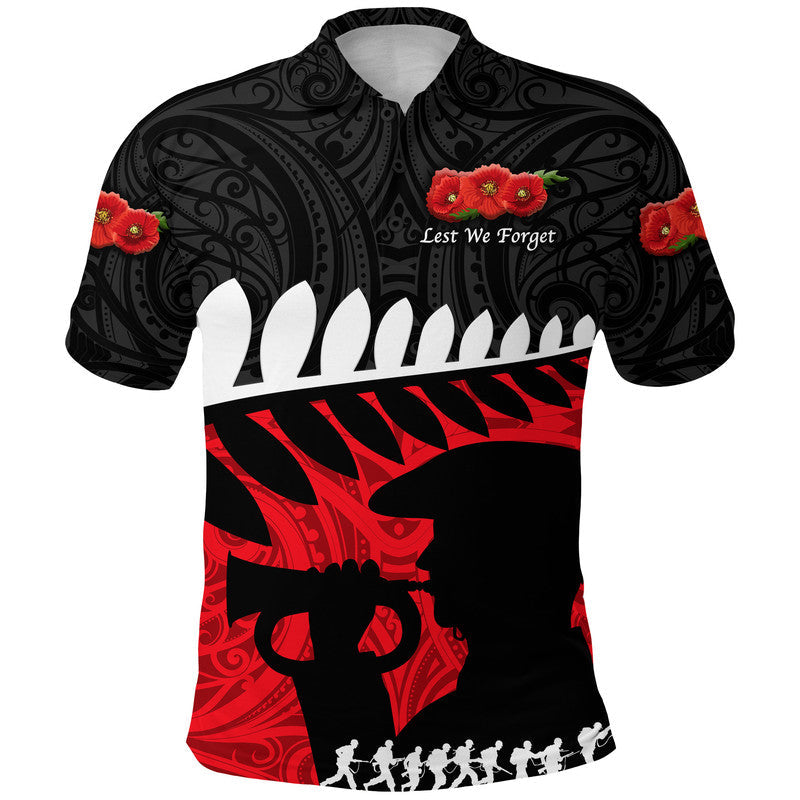 Custom Personalised New Zealand Maori ANZAC Polo Shirt Remembrance Soldier - Black