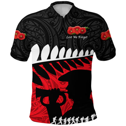 Custom Personalised New Zealand Maori ANZAC Polo Shirt Remembrance Soldier - Black