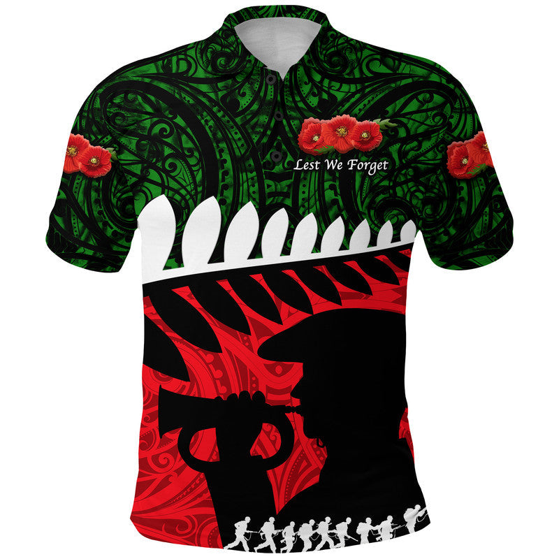 New Zealand Maori ANZAC Polo Shirt Remembrance Soldier - Green