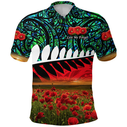 New Zealand Maori ANZAC Polo Shirt Poppy Vibes - Turquoise